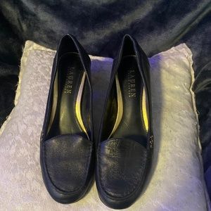 Lauren Ralph Lauren  Women's Black Leather Heeled Loafers size 8.5B